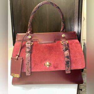 Iacucci Burgundy Italian Leather Suede Snakeskin Crossbody Bag
